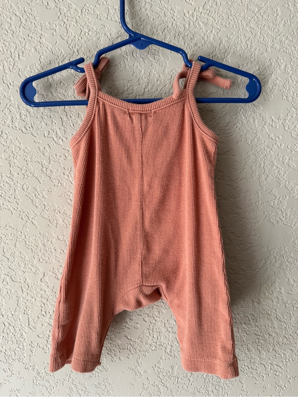 Grayson Mini Salmon Tie-Shoulder Ribbed Romper - Picture 2 of 3